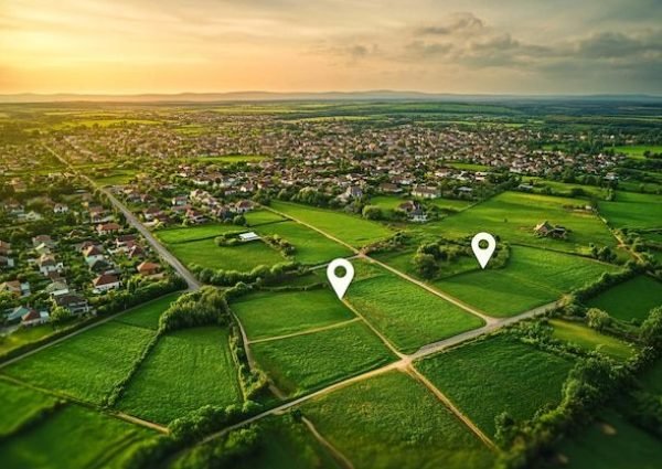 Aerial view of agricultural land division property lines and farmland planning in a rural landscape _ Premium AI-generated image